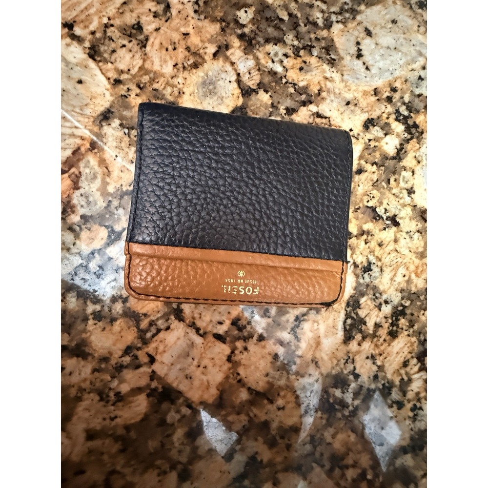 Fossil Black & Brown Gray Bifold Wallet Small EUC